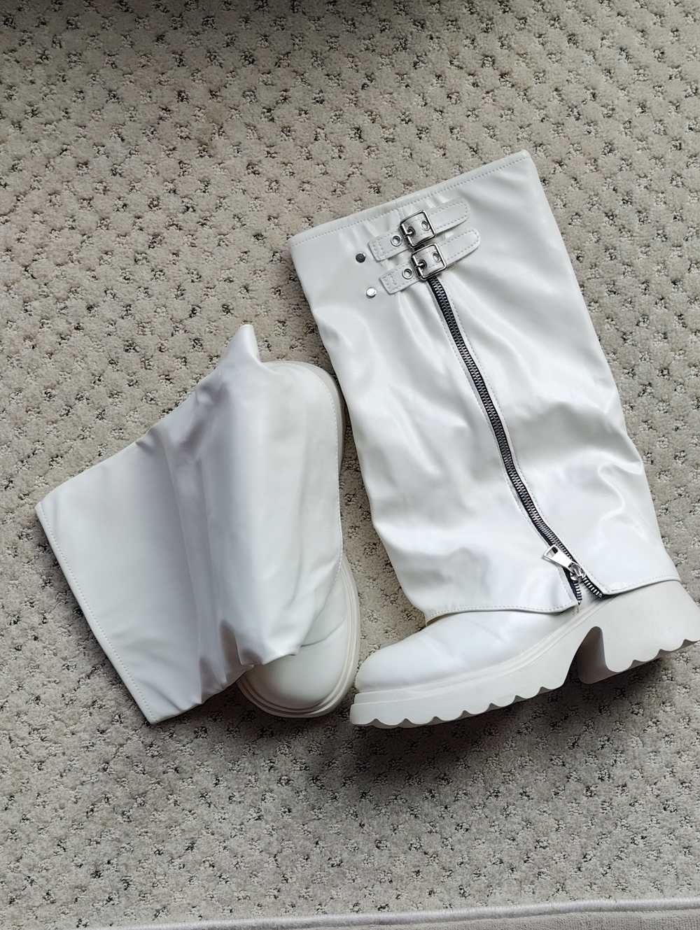 White Zip-Front Mid-Calf Boots for Women
